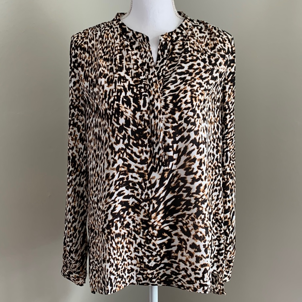 A.N.A. Leopard Long Sleeve Blouse